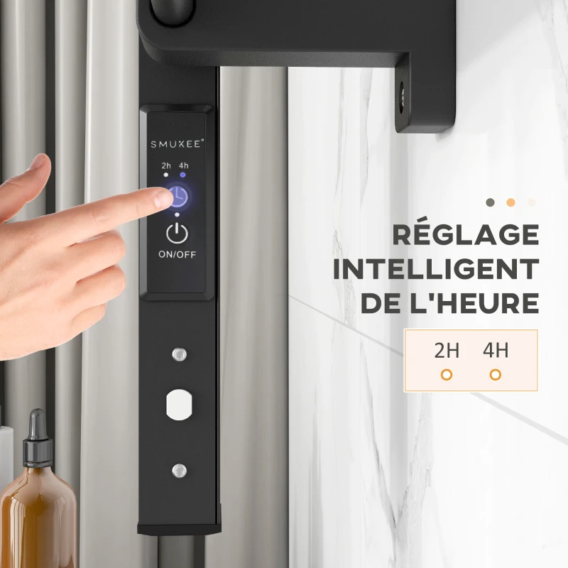 HOMCOM Sèche serviettes électrique, mural ou sur pied, 8 barres, minuterie 2/4 heures, alliage d'aluminium, 53x35x90cm, noir