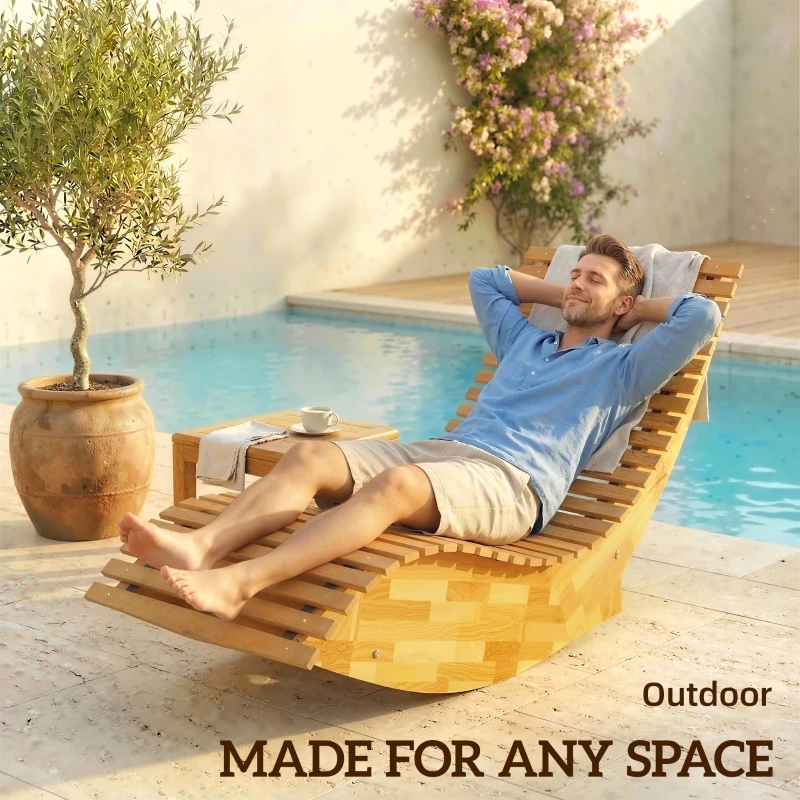 Outsunny Espreguiçadeira de sol em madeira de acácia, dobrável e ergonômica, espreguiçadeira de jardim com ripas em forma de S 60 x 156 x 77 cm