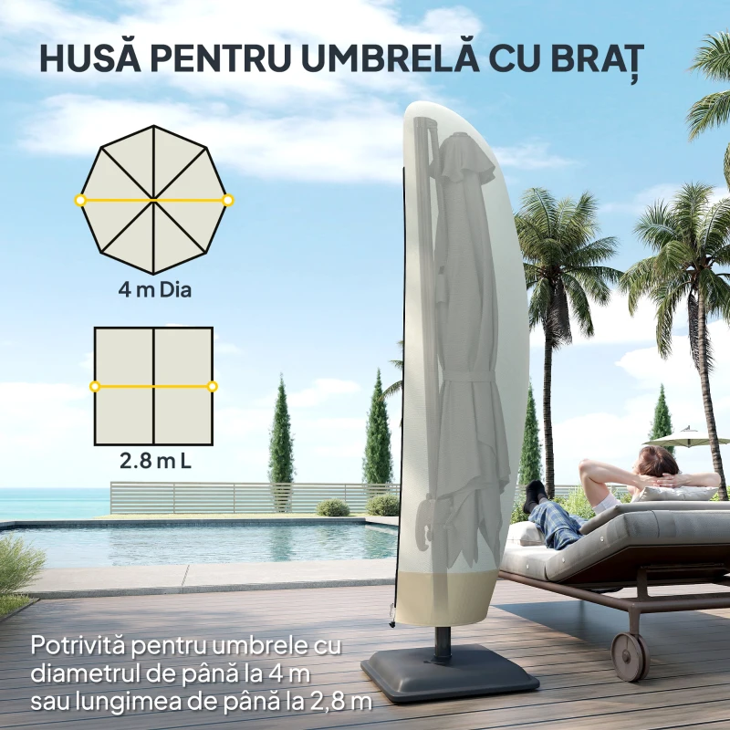 Outsunny Husă Impermeabilă pentru Umbrelă 3x3 m, Protecție pentru Umbrelă Suspendată cu Fermoar și Șnur, Bej