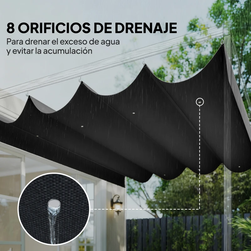 Outsunny Techo de Repuesto Retráctil 4x3,5 m para Marco de 4x3 m Toldo de Tela Solo para Cenador Jardín con 8 Orificios Gris