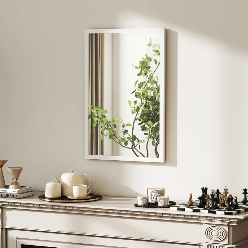 HOMCOM Miroir mural rectangulaire 60 x 40 cm, cadre en bois blanc, idéal pour la salle de bain, salon ou chambre