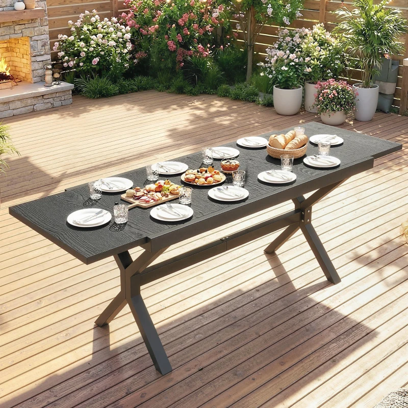 Outsunny Mesa de Comedor Exterior Extensible 154/214 cm para 8-10 Personas de Aluminio Acero con Tapa Imitación Madera Gris
