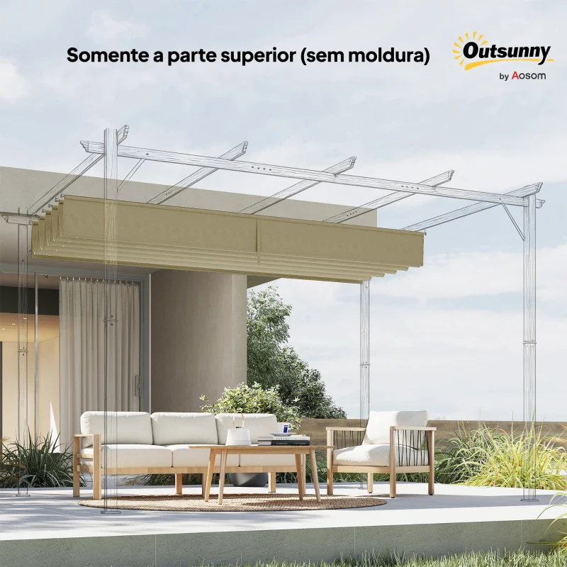 Outsunny Teto de Pérgola 3,5x2,6 m Teto de Substituição Retrátil para Estrutura de Pérgola de 4x3 m Tcom 10 Orifícios de Drenagem Bege
