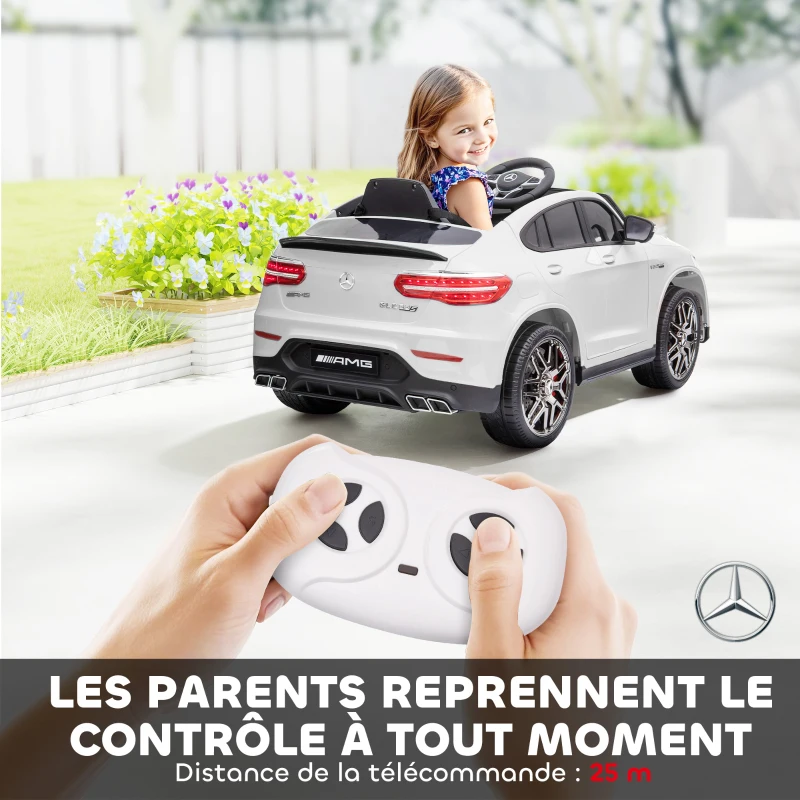 HOMCOM Voiture véhicule électrique Enfants 12 V 35 W V. 3-5 Km/h télécommande Effets sonores + Lumineux Blanc Mercedes GLC AMG(m-5)