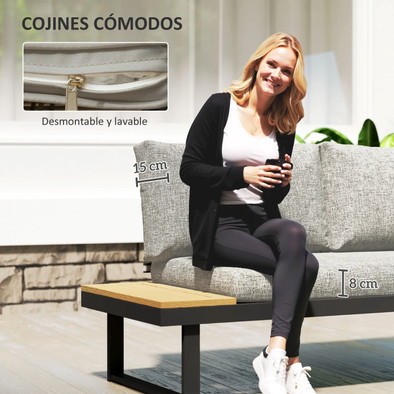Outsunny Conjunto de Muebles de Jardín con 2 Sofás de 2 Plazas Mesa de Centro y Cojines Gruesos para Exterior Gris Claro