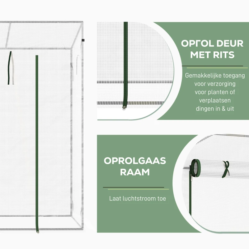 Outsunny Buitenkas, serre met roldeur, tomatenkas met stalen zijraam