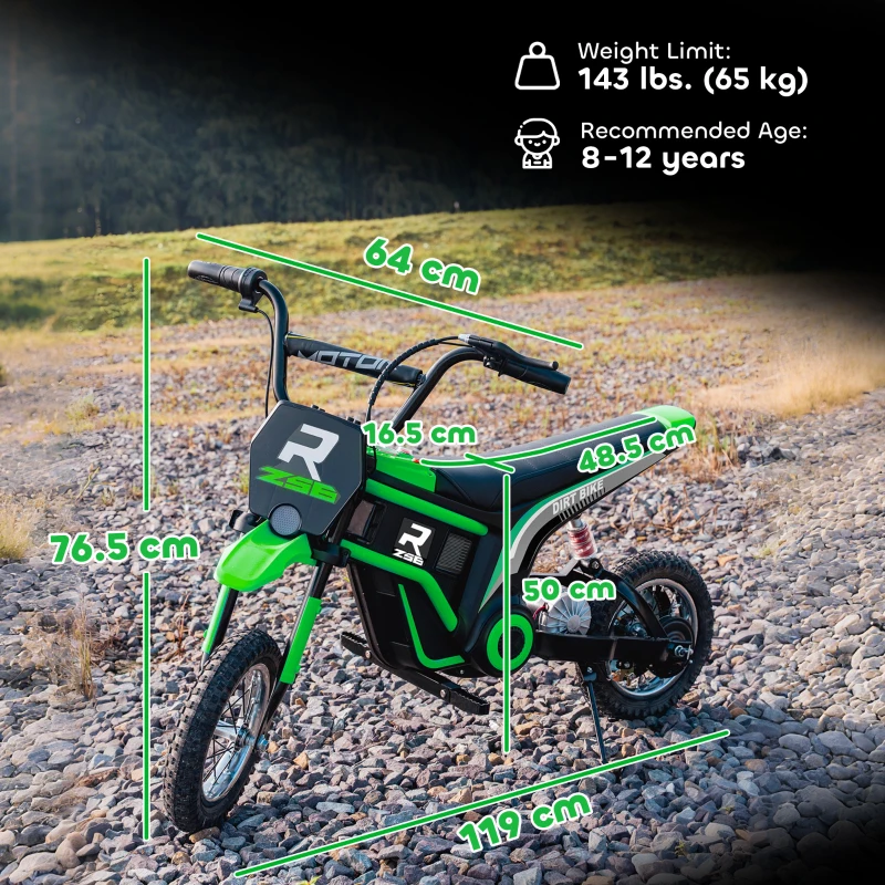HOMCOM Moto Elettrica per Bambini con Acceleratore Manuale, 2 Velocità 8-16km/h, Età 8-12 Anni, Verde