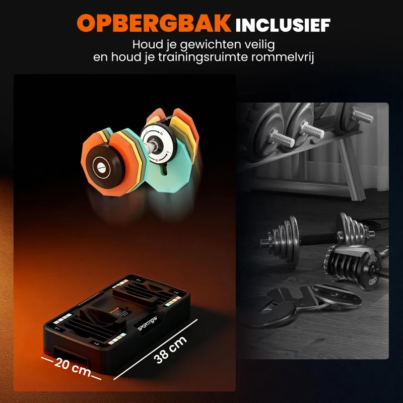 SPORTNOW Verstelbare halter, 5 kg/10 kg/15 kg/20 kg/25 kg ruimtebesparende halters met antislip handgreep