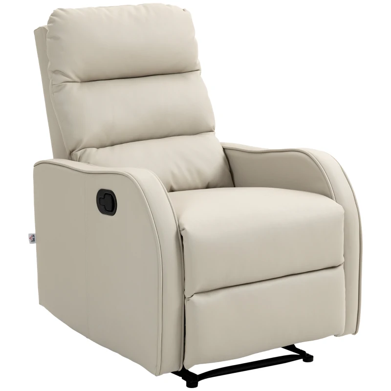 HOMCOM Sillón Relax Reclinable Sofá Relax Tapizado en PU con Reposapiés Retráctil para Dormitorio Salón 65x89x100 cm Crema