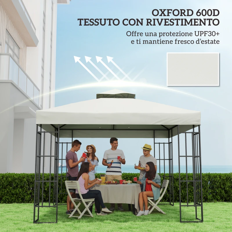 Outsunny Copertura per Gazebo da Giardino 3x3m UPF30+ a 2 Livelli in Poliestere Grigio Chiaro