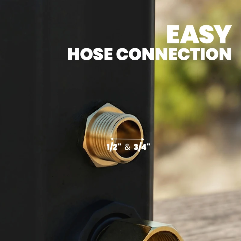 Outsunny Solar Shower 35L Garden Shower with Frost Protection, Swiveling Rain Shower Head, Faucet, Garden Hose Connection