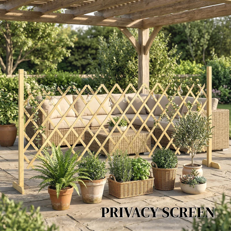 Outsunny Barreira Extensível em Madeira de Abeto 180 cm, Base Estável, para Interior Exterior Varanda Jardim, 180x30x90cm, Natural