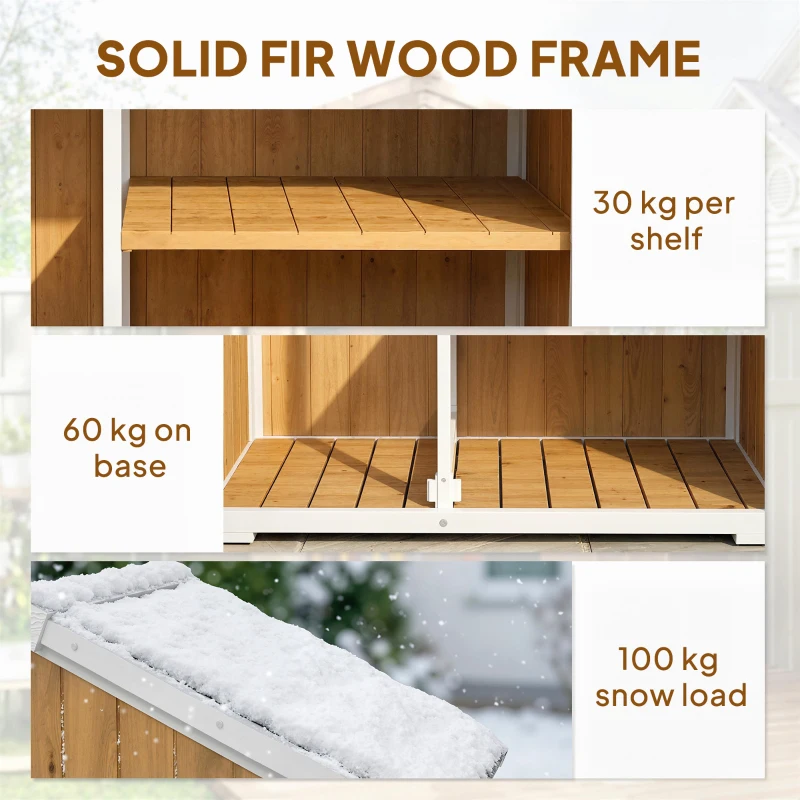 Outsunny Gartenschrank Wetterfester Außenschrank mit Metalldach Doppeltür für Gartengeräte 105x55x179cm Natur