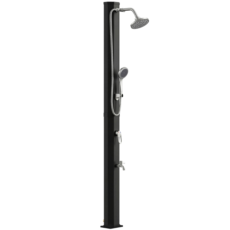 Outsunny Douche solaire 35L - Douche de jardin avec protection antigel, tête pluie orientable, robinet, raccord pour tuyau d'arrosage