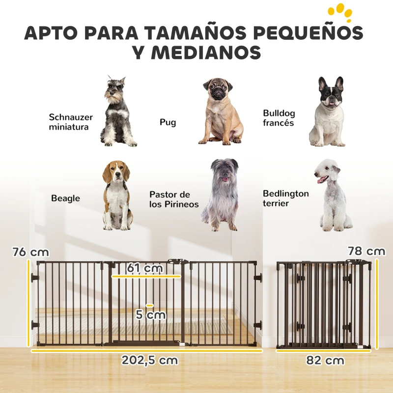 PawHut Barrera de Seguridad para Mascotas de 3 Paneles Puerta Auto Cierre y Diseño Plegable para Perros Pequeños 202,5x2x76 cm