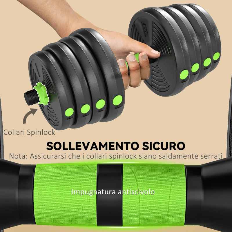 SPORTNOW Set Bilanciere con Pesi 3 in 1 da 16 Dischi e Impugnatura Antiscivolo, 140x22x22 cm, Verde