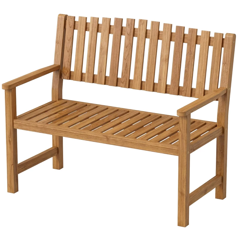 Outsunny 2-zits Tuinbank Weerbestendige Houten Bank met Lattendesign en Armleuningen, Zitbank tot 320 kg, 112 x 64 x 92 cm, Natuurhout