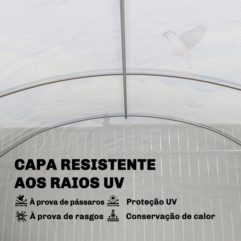 Outsunny Estufa Túnel 6x3x2 m com 3 Portas Enroláveis, 6 Janelas com Rede e Estrutura de Aço Galvanizado Branco