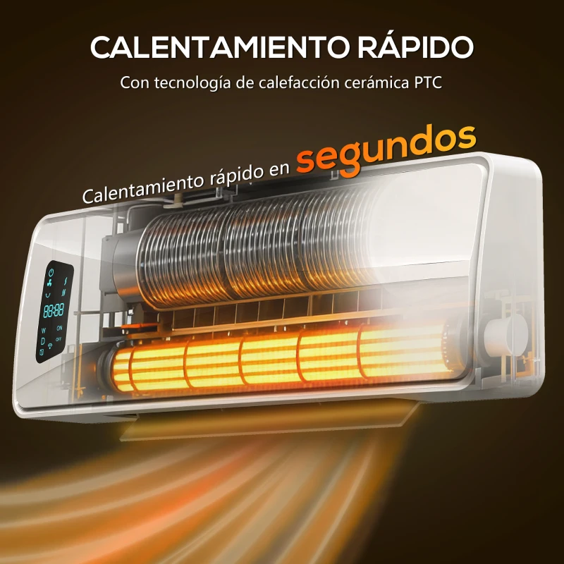 HOMCOM Calefactor Eléctrico de Pared 2000W con 3 Modos Pantalla LED Termostato Temporizador y Oscilación Blanco