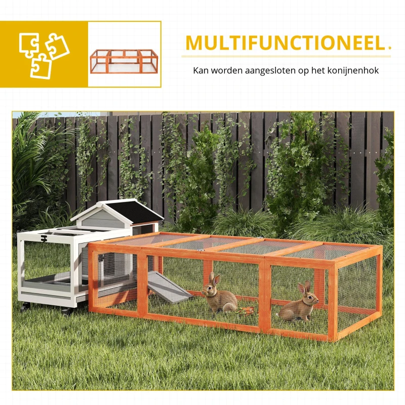 PawHut Konijnenhok konijnenkooi met buitenverblijf kleine dierenhok massief hout oranje(m-5)