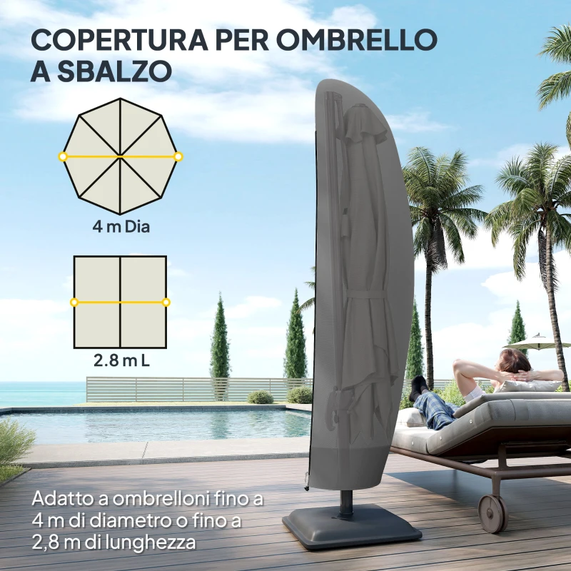 Outsunny Copertura per Ombrellone 3x3 m Impermeabile, Custodia Copri Ombrellone a Sbalzo con Cerniera e Laccio, Nero
