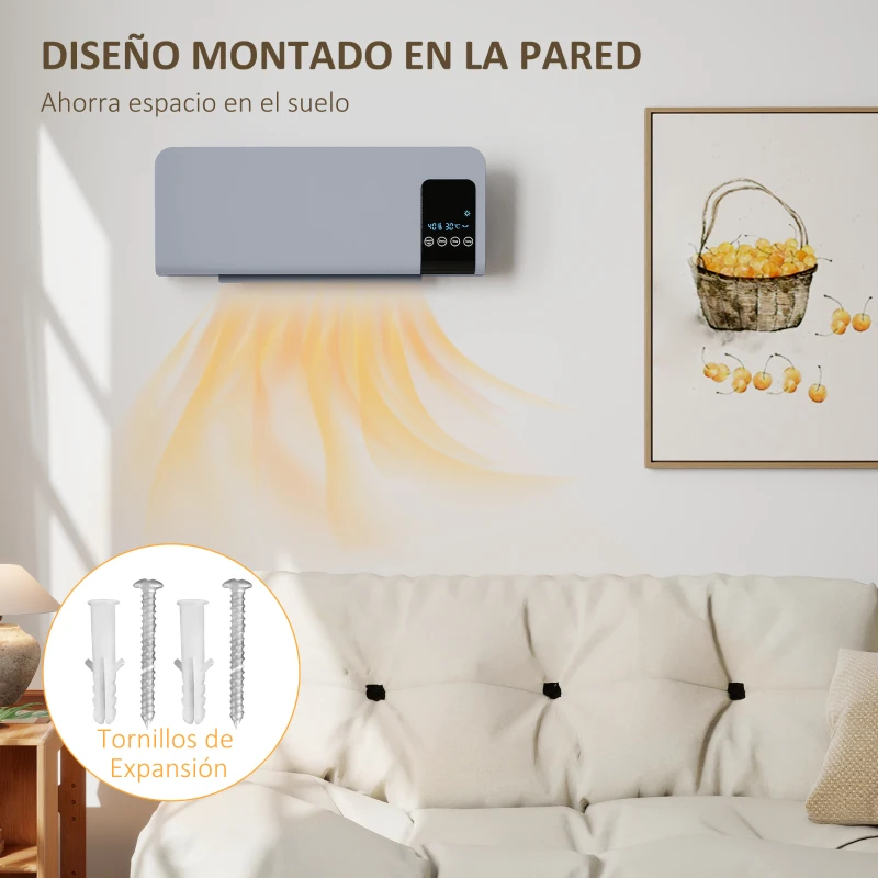 HOMCOM Calefactor Eléctrico de Pared 1000W/2000W Estufa con Pantalla LED y Mando a Distancia 54,5x12x21,5 cm Gris