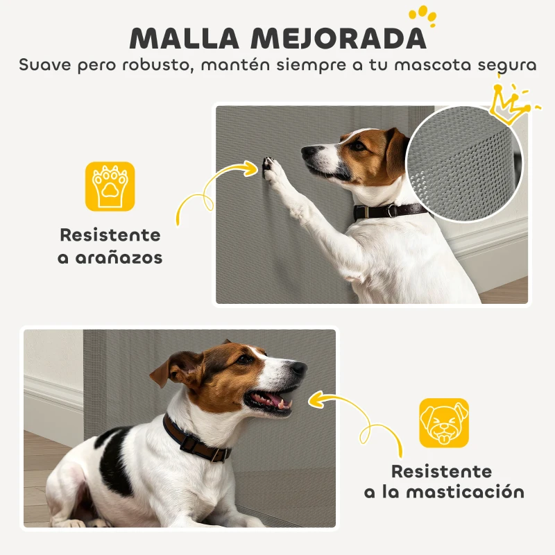 PawHut Barrera de Seguridad para Perros Retráctil con Interruptor de Cierre para Puertas Escaleras Pasillos 142x10x87 cm Gris