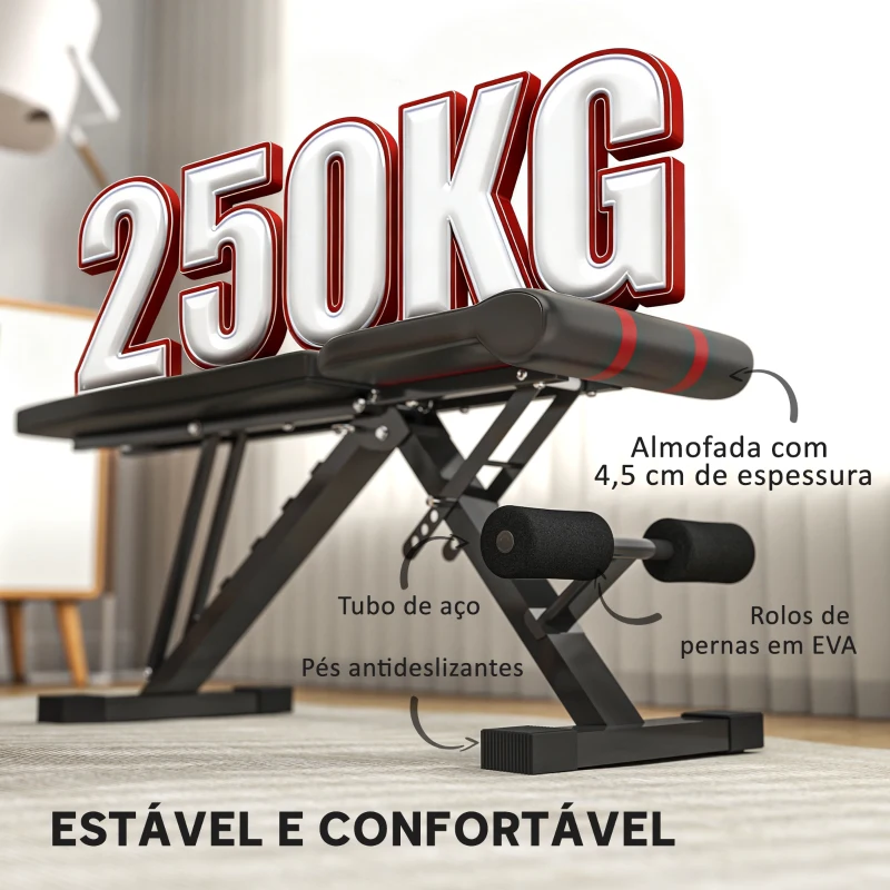 SPORTNOW Banco de Abdominais Ajustável Banco de Musculação Dobrável para Treino de Corpo Completo 82x35x42,5-107 cm Preto