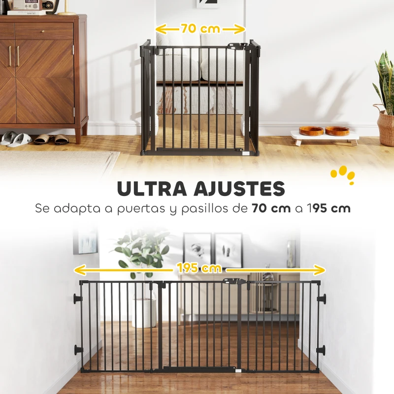 PawHut Barrera de Seguridad para Mascotas de 3 Paneles Puerta Auto Cierre y Diseño Plegable para Perros Pequeños 202,5x2x76 cm