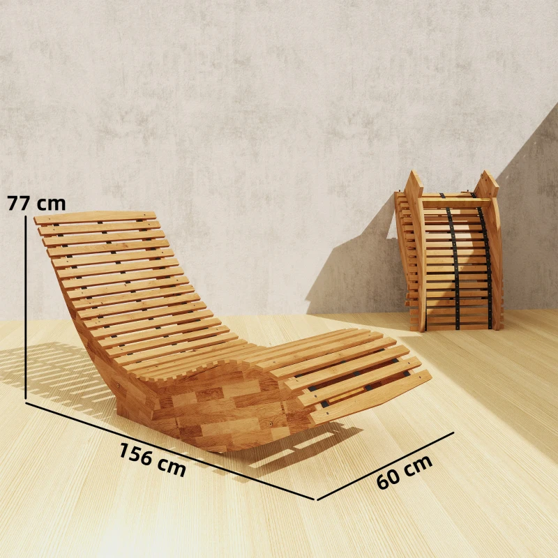 Outsunny Transat en bois d'acacia pliable ergonomique avec design de lattes en S 60 x 156 x 77 cm