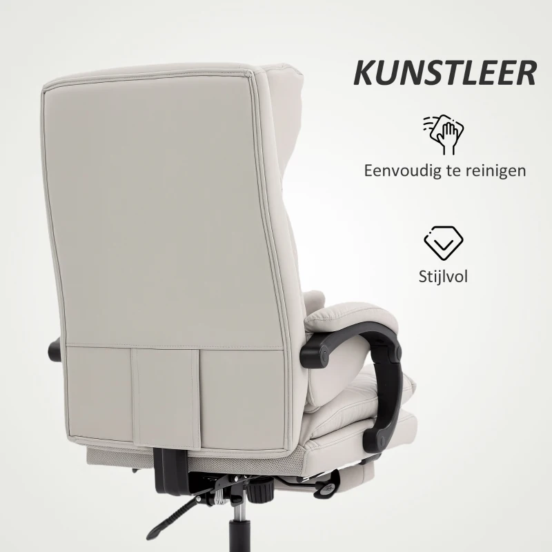 HOMCOM Bureaustoel Hoogteverstelbare bureaustoel met lendensteun, armleuning, voetsteun, van kunstleer, lichtgrijs(m-8)