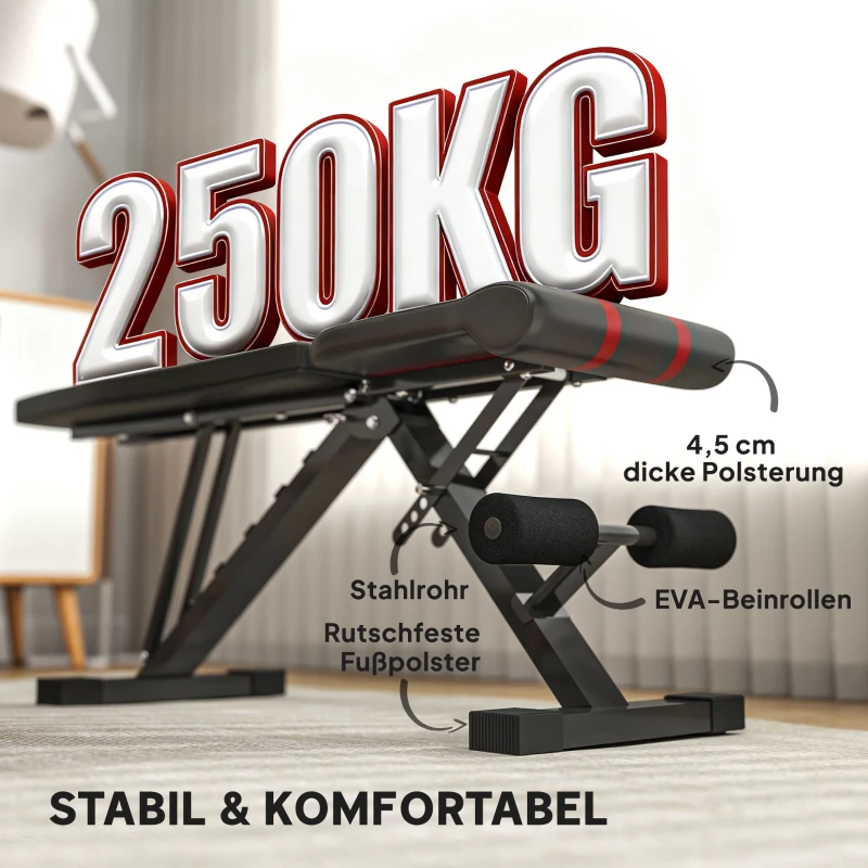 SPORTNOW Klappbare Workout-Bank, 6-stufige Rückenlehne, 4-stufiger Sitz, Metall, gepolstert, Schwarz