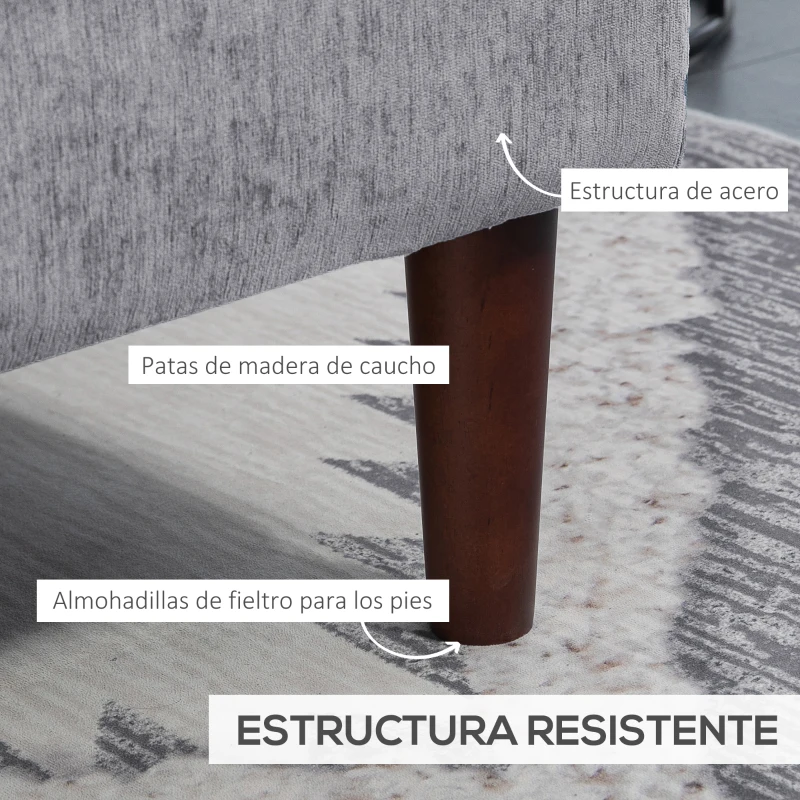HOMCOM Sofá Esquinero de 3 Plazas Tapizado en Chenilla en Forma de L con Patas de Madera y Reposabrazos 215x142x88 cm Gris