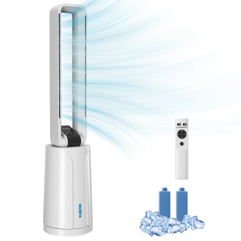 HOMCOM Enfriador de Aire 3 en 1 con Depósito de 1,7L Modos Ajustables Temporizador Control Remoto 24,7x24,7x109,5 cm Blanco