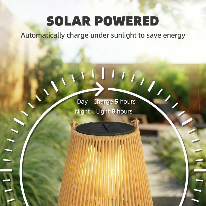 Outsunny Hanging Solar Lanterns, 2 Pack Rattan Solar Lights with Handle for Patio, Pathway, Terrace, Auto On/Off, Brown