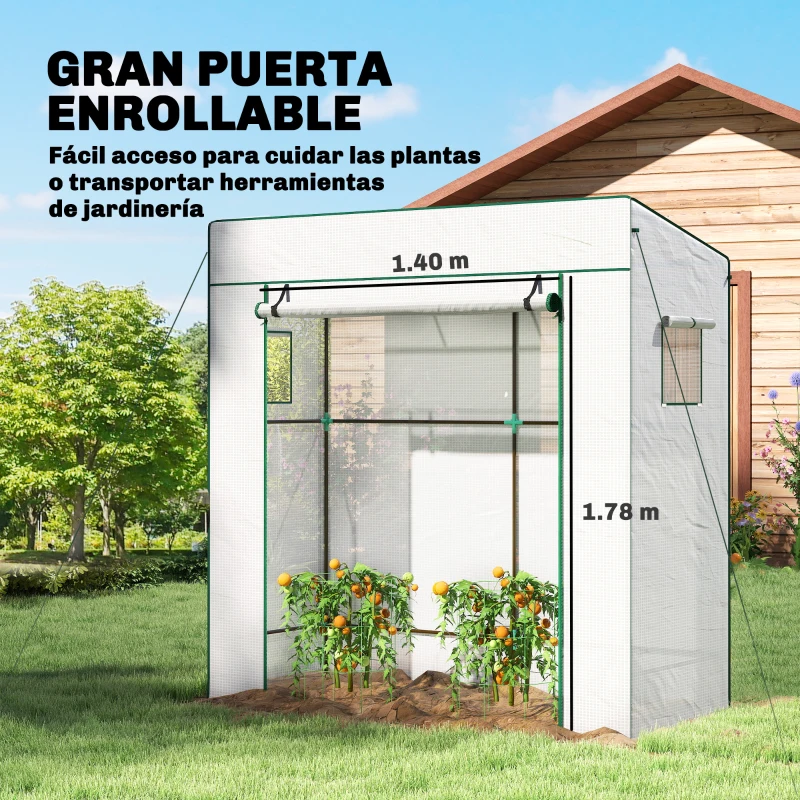 Outsunny Invernadero de Exterior con Ventanas de Malla y Puerta con Cremallera para Cultivar Plantas Flores 196x77x197 cm Blanco