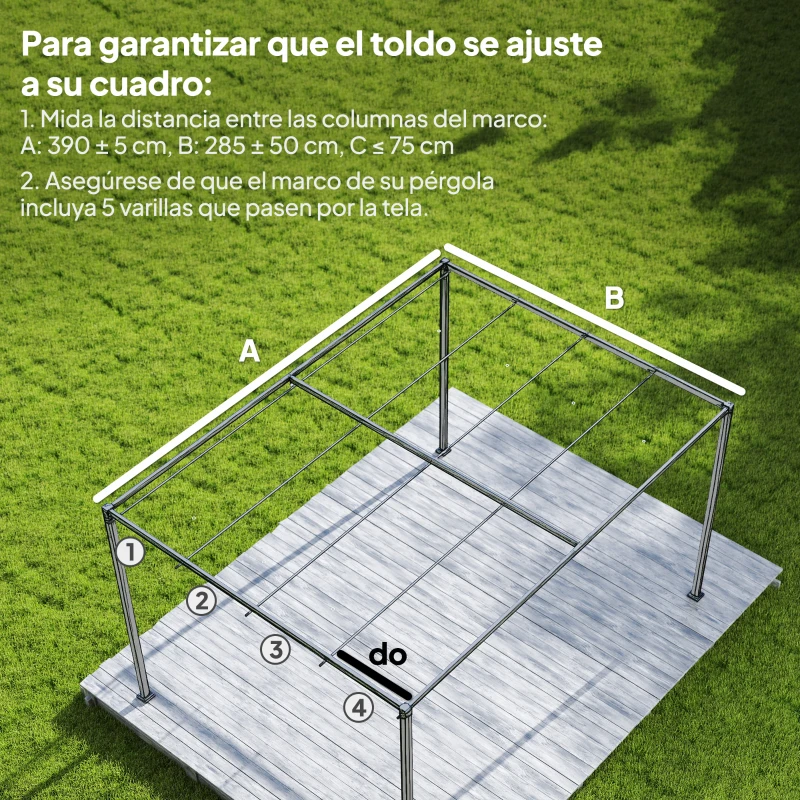 Outsunny Techo de Repuesto Retráctil 4x3,5 m para Marco de 4x3 m Toldo de Tela Solo para Cenador Jardín con 8 Orificios Crema