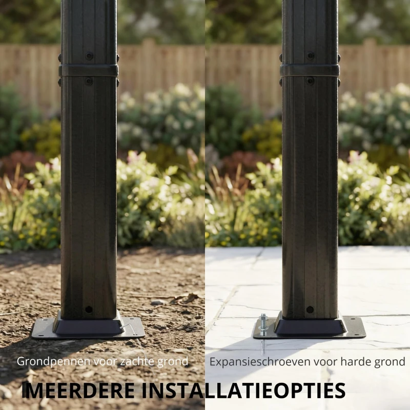 Outsunny Pergola 3 x 4 m terrasoverkapping met schuifdak, automatisch intrekbare rolluiken, UV50+ aluminiumframe