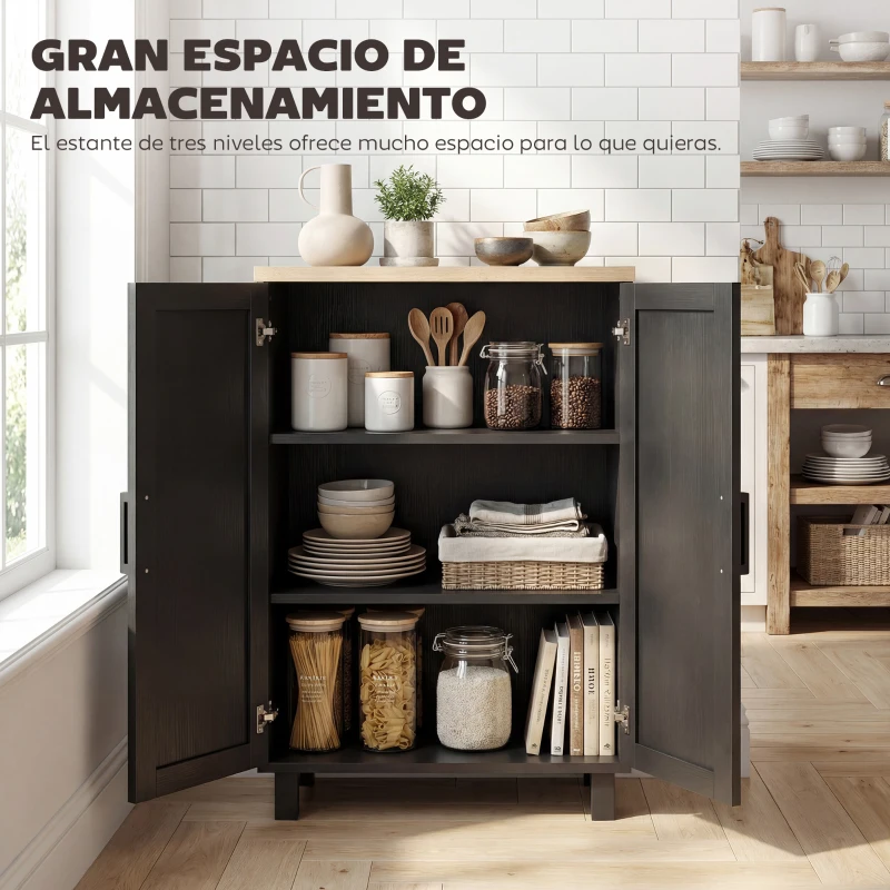 HOMCOM Aparador de Salón Estrecho de 2 Puertas Armario de Cocina con Estante Ajustable para Entrada 60x30x90 cm Negro
