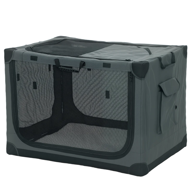 PawHut Soft Dog Crate Pet Travel Crate 90 x 64 x 64 cm with Removable Pad Mesh Window Army Green