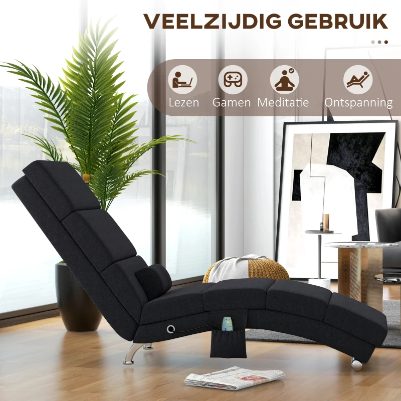 HOMCOM Massagestoel, Relaxfauteuil met 8 Vibratiepunten, 5 Modi, 56 x 168 x 84 cm, Zwart