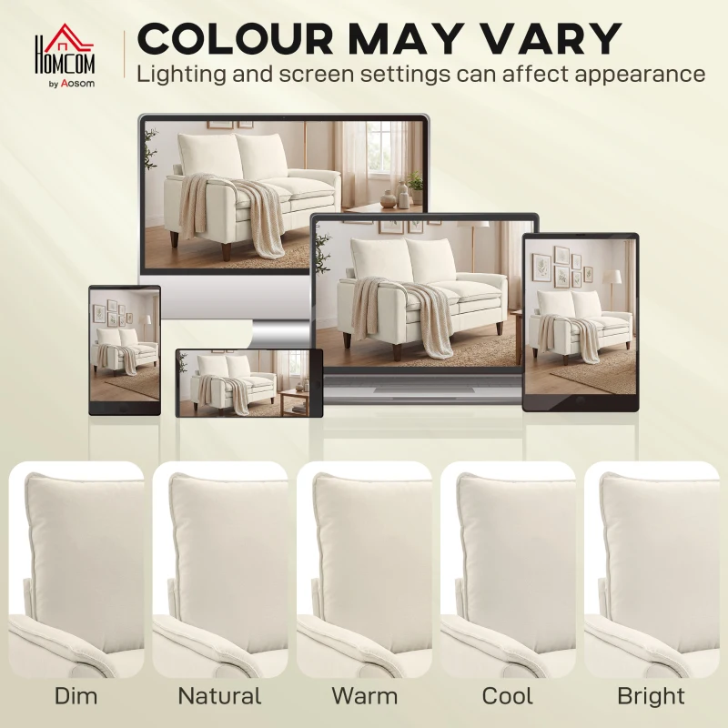 HOMCOM 146 cm dwuosobowa sofa, sofa z chenille, dwuwarstwowe tapicerowanie, poduszki sprężynowe, głębokie siedzisko, wysokie oparcie, kremowa