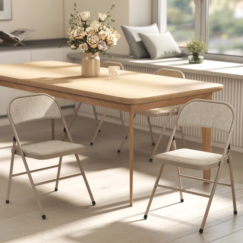 HOMCOM Juego de 2 Sillas Plegables Tapizadas en Lino Sintético con Respaldo y Estructura de Acero para Salón 45x46x78 cm Beige