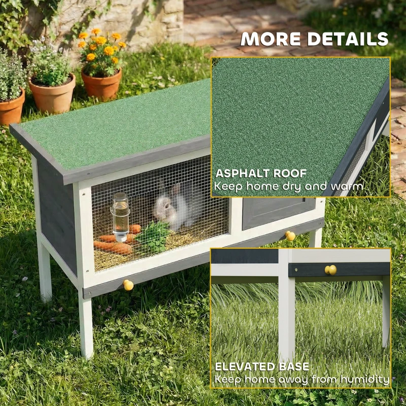 PawHut Wooden Rabbit Hutch, Guinea Pig Hutch with Asphalt Roof, Outdoor Elevated Bunny House for Rabbits, Chinchillas