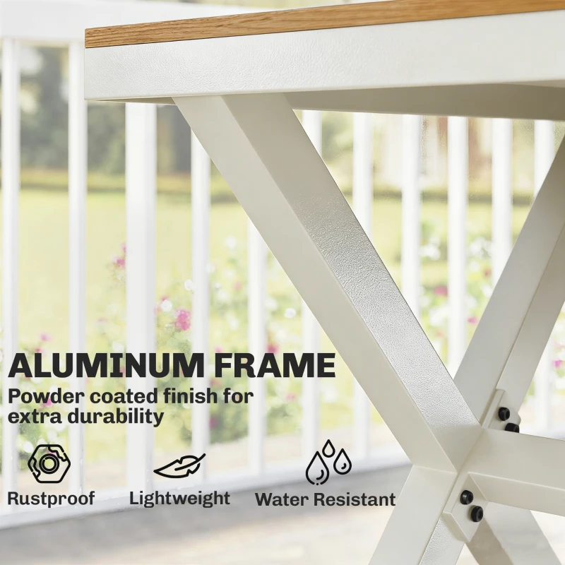 Outsunny Tuinmeubelset 7-delig met tafel en 6 stapelbare stoelen houtlook aluminium frame teak