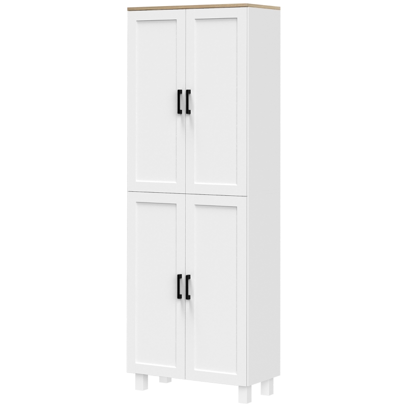 Freestanding Kitchen Cupboard, 4-Door Storage Cabinet Organizer with Adjustable Shelves White Embossed Wood Grain