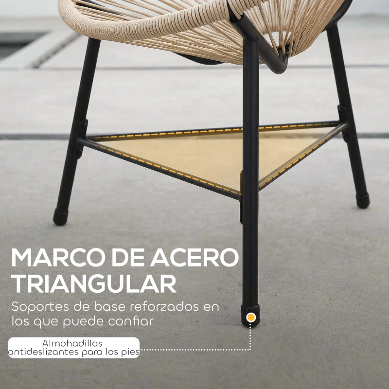 Outsunny Conjunto de 2 Sillas Acapulco de Jardín de Ratán Sintético Sillas para Exterior con Estructura de Acero Natural