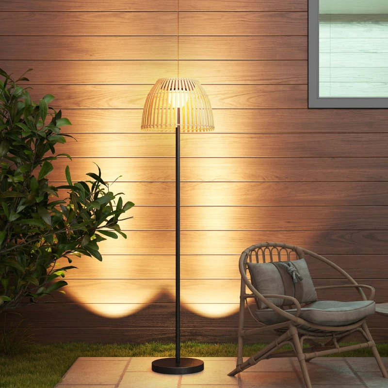 Outsunny Lampadaire extérieur LED solaire sans fil avec batterie rechargeable par USB avec abat-jour bambou - dim. Ø39 x 153H cm