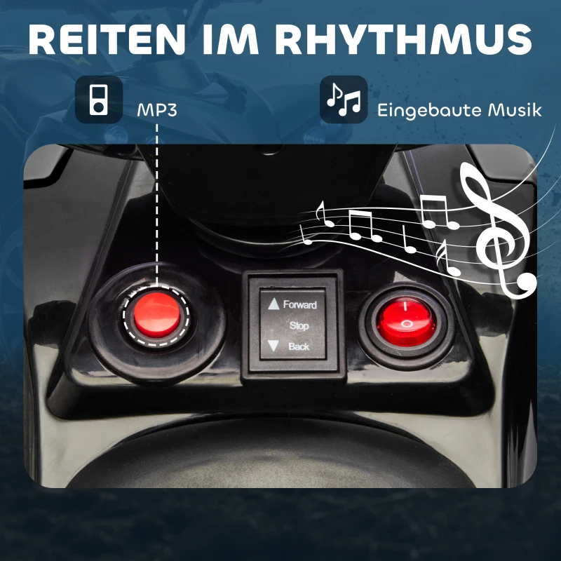 AIYAPLAY Kinder Quad Elektro 6V Kinderquad mit Vorwärts-, Rückwärtsfunktion, Musik, LED-Scheinwerfer Schwarz