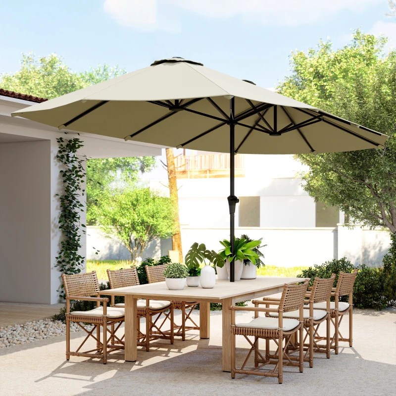 Outsunny Parasol de jardin extérieur, parasol double rectangulaire 4 x 2,2 x 2,3 m avec ouverture fermeture manivelle crème